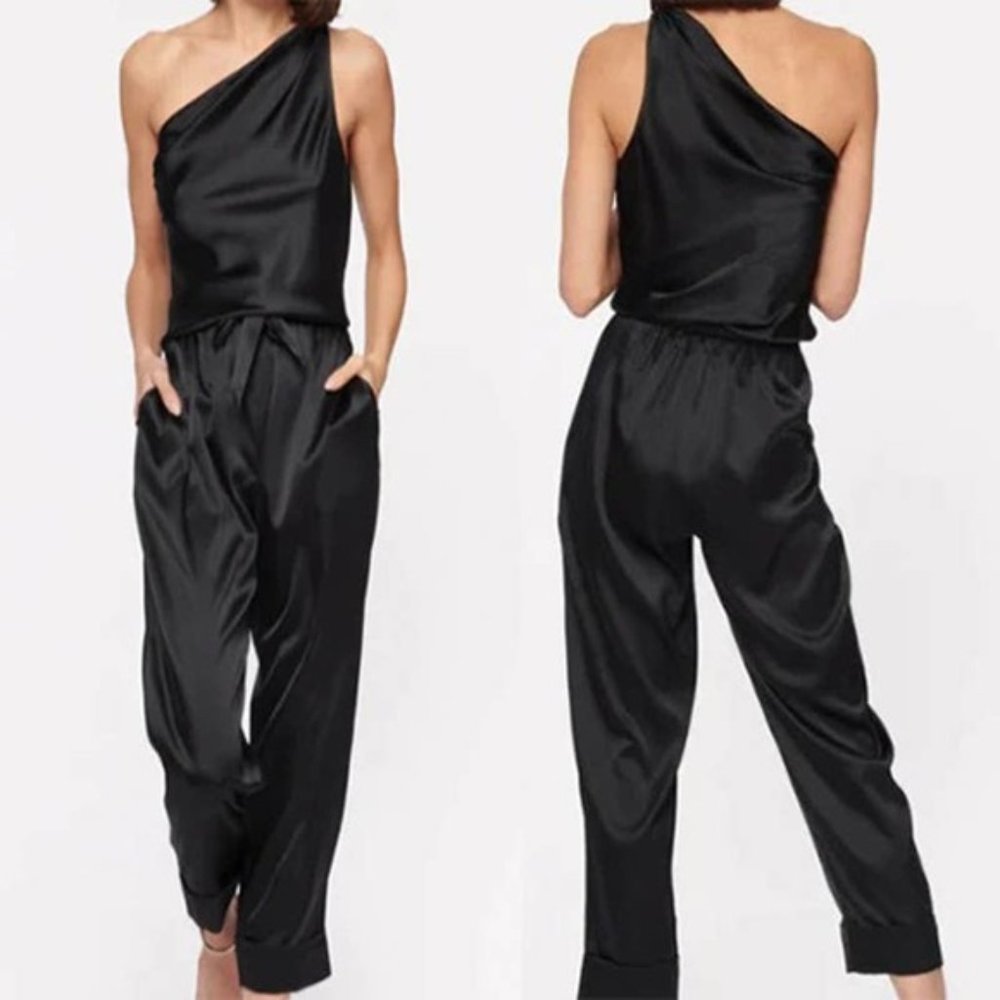 Cami NYC Cian One Shoulder Tie Waist Cropped Jumpsuit Women's Black Size XXS NWT